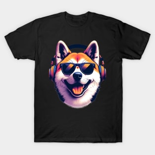 Akita Smiling DJ: Headphones, Sunglasses, and Joy T-Shirt